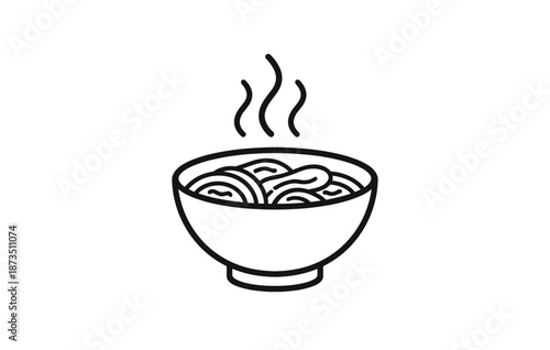 Simple line drawing of a steaming bowl of noodles