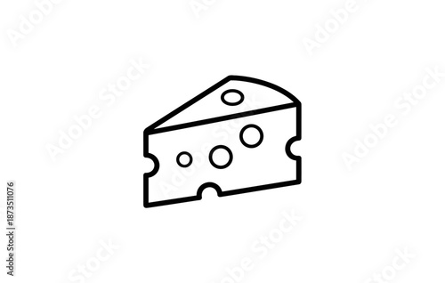 Minimalist icon of cheese slice with holes on white background