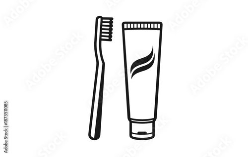 Minimalist toothbrush and toothpaste tube icon design