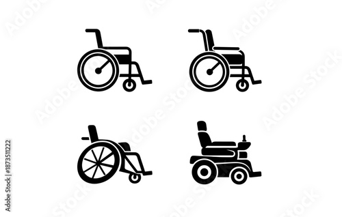 Set of wheelchair icons with manual and electric variants