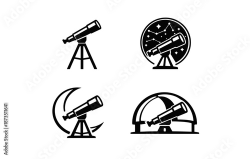 Set of telescope icons with astronomical and celestial themes