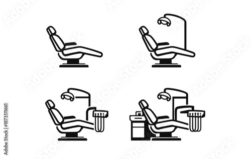 Dental chair vector icons in various positions and configurations