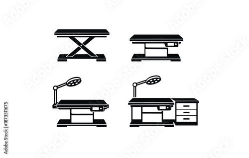 Medical examination tables and equipment icons for healthcare settings