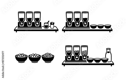 Black and white beverage dispenser and cereal bowl set