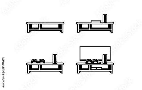 Gaming console and tv setup icons with game controllers and accessories