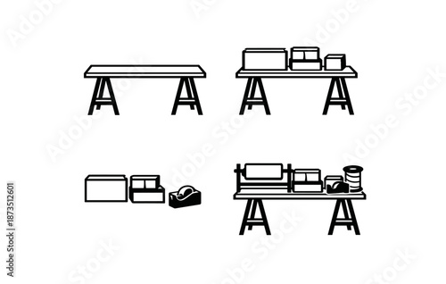 Minimalist workstations: desks with organized supplies and equipment
