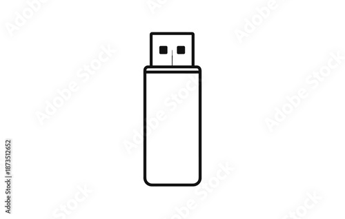 Minimalist line art usb flash drive icon on white background
