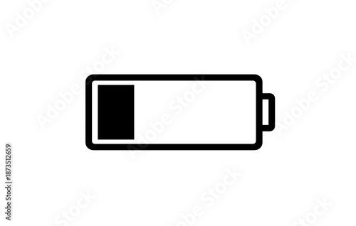 Black low battery icon on white background depicting low power concept