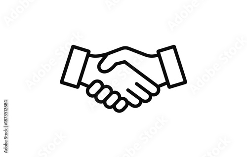 Simple black and white handshake icon on white background