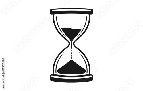 Black and white hourglass icon with flowing sand symbolizing time