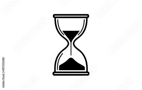 Minimalist black hourglass icon with flowing sand