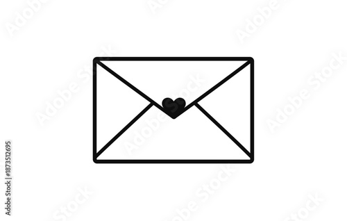 Minimalist envelope design with heart seal on white background