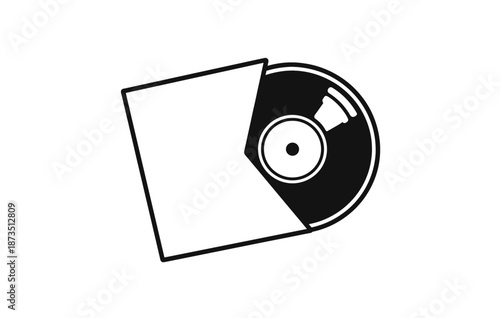 Vinyl record partially inserted in sleeve icon