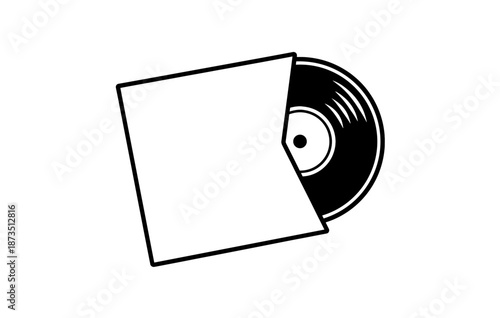 Vinyl record partially inserted in open sleeve illustration