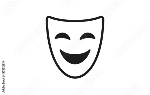 Smiling comedy mask icon - theater symbol on white background