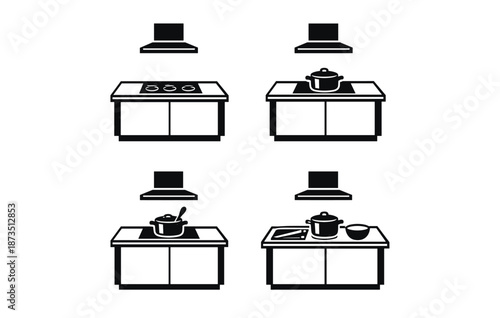 Kitchen icons set with stoves and cooking utensils