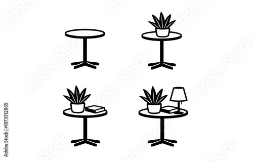 Minimalist table designs with plants and lamp