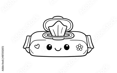Cute kawaii baby wet wipes container with a happy face and flower design