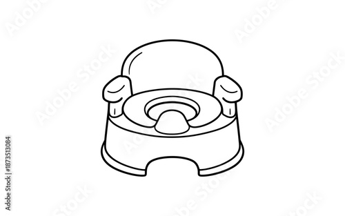 Simple line drawing of a child's potty chair with armrests and a high back
