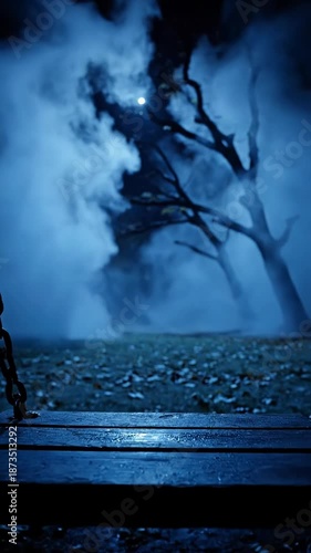 Dark Stormy Night with Windblown Tree and Chilly Atmosphere.