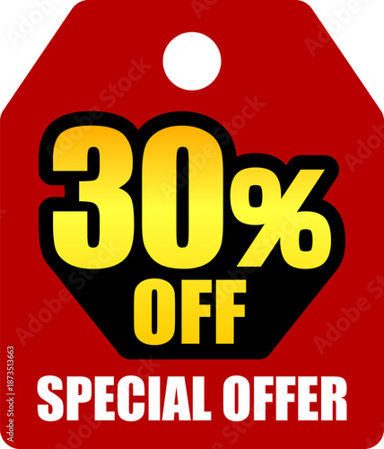 30％オフのセールを表すディスカウントラベル　30 Percent Off Discount Label – Special Offer Sale Tag
