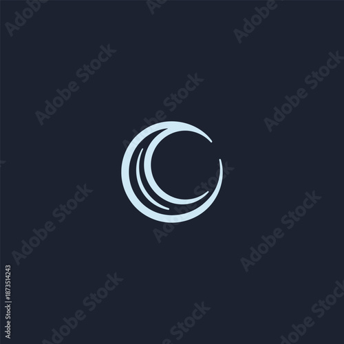 Abstract lunar seal simple line logo symbolizing mystery, cycles, and balance.