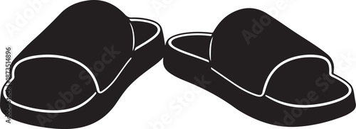 Black Slippers with White Outline on White Background Illustration