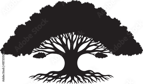 Black Silhouette of a Tree with Roots and Branches