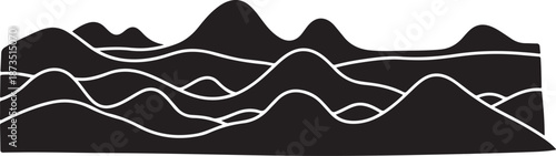 Minimalist mountain range landscape in black and white colors