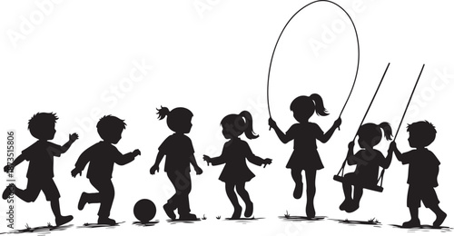 Children playing together in a happy outdoor setting scene