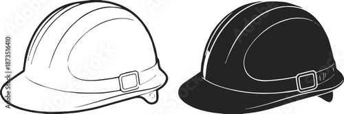 helmet construction worker icon set vector outline and solid