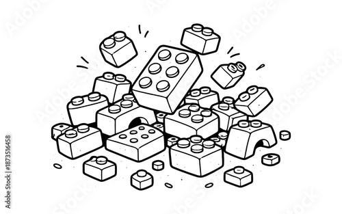 Pile of building blocks in a hand-drawn outline style