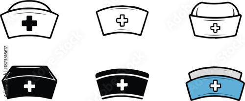 nurse cap illustration pack six medical hat cross icons
