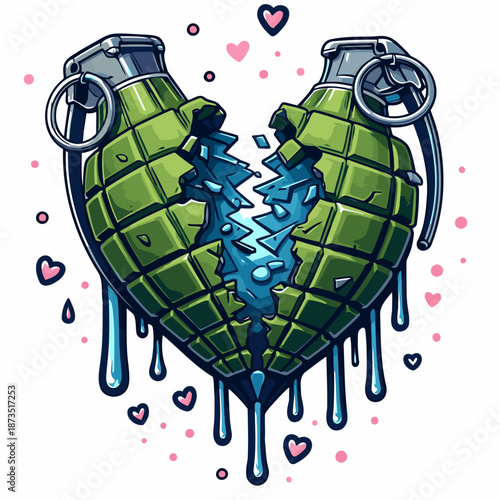 picture of a heart-shaped and split grenade
