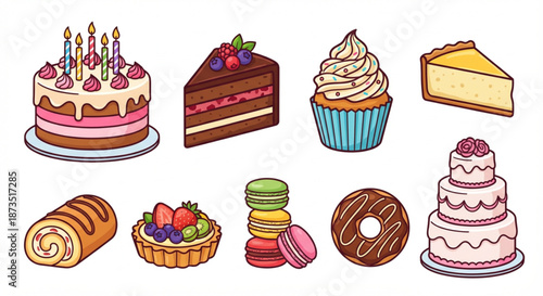 A delightful collection of various cakes, pastries, and sweets, perfect for celebrations and dessert lovers