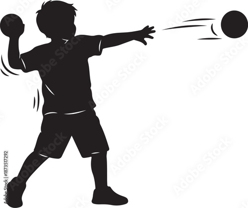 Silhouette of a boy throwing a ball energetically outside