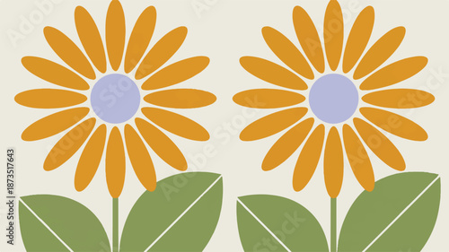 A minimalist illustration of two vibrant orange flowers with green leaves on a clean white background