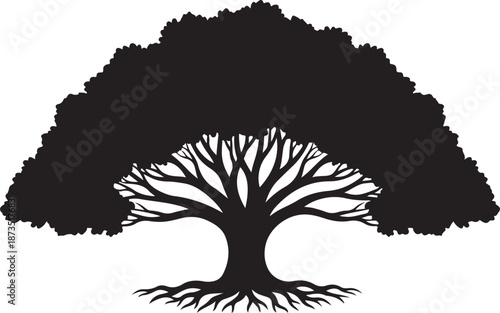 Black Silhouette of a Tree with Roots and Branches