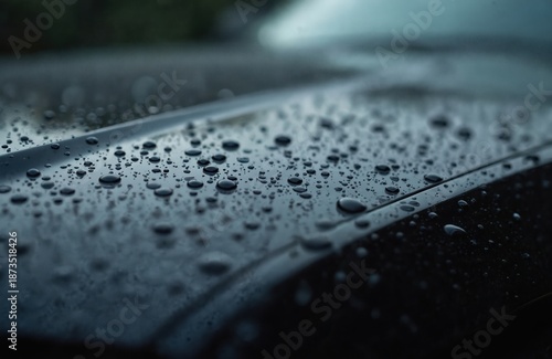 Wallpaper Mural Close photo of raindrops on car surface. Raindrops on black auto body. Wet car surface in rainy weather. Automotive industry concept. Water droplets on car paint. Torontodigital.ca