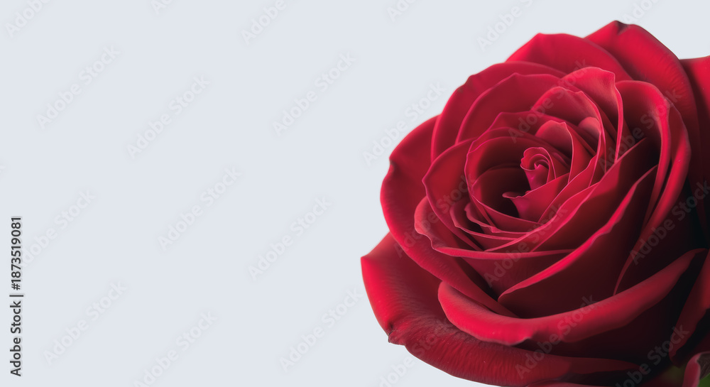 Fototapeta premium Macro Close-Up of a Deep Red Rose on Light Background with Copy Space