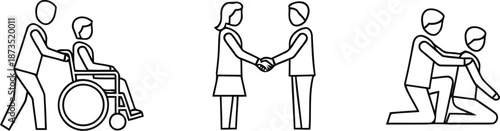 Helping hand and support icons set people assist and care illustrations concepts vector