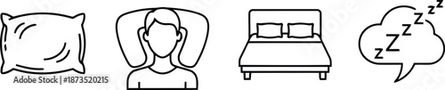 Comfortable sleep essentials icons set pillow sleeping bed dreaming relaxation and rest symbols vector