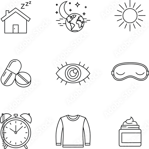 Hand drawn icons representing sleep health and well being vector