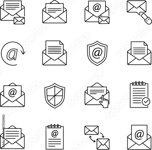 Modern email communication icons set digital message inbox contact us newsletter notification symbols vector