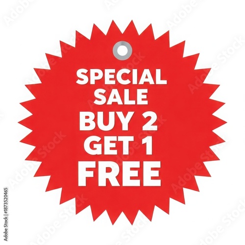 Red starburst special sale buy two get one free isolated on white background