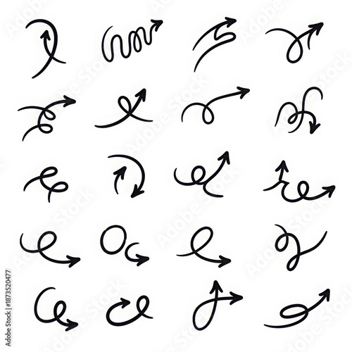 Collection of hand drawn arrow icons isolated on white background