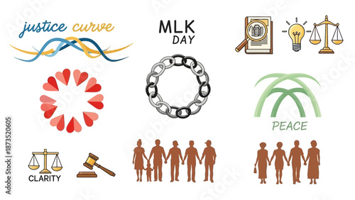 Diverse Symbols of Justice, Peace, Unity, and Progress for Social Awareness and Advocacy