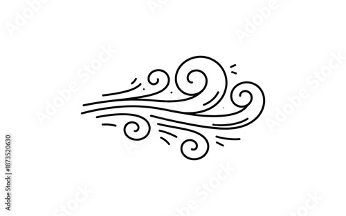 Stylized black and white illustration of swirling wind and air currents