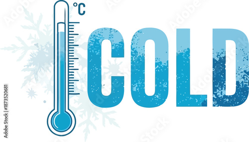 Thermometer showing low temperature and the word cold illustrating freezing weather conditions vector