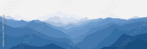 Vector illustration of mountains, silhouette ridges in the morning haze, mountain gradient, panoramic view